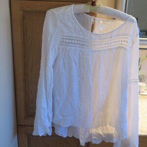 Tacera Hi-Low Boho White Blouse Small (K477)